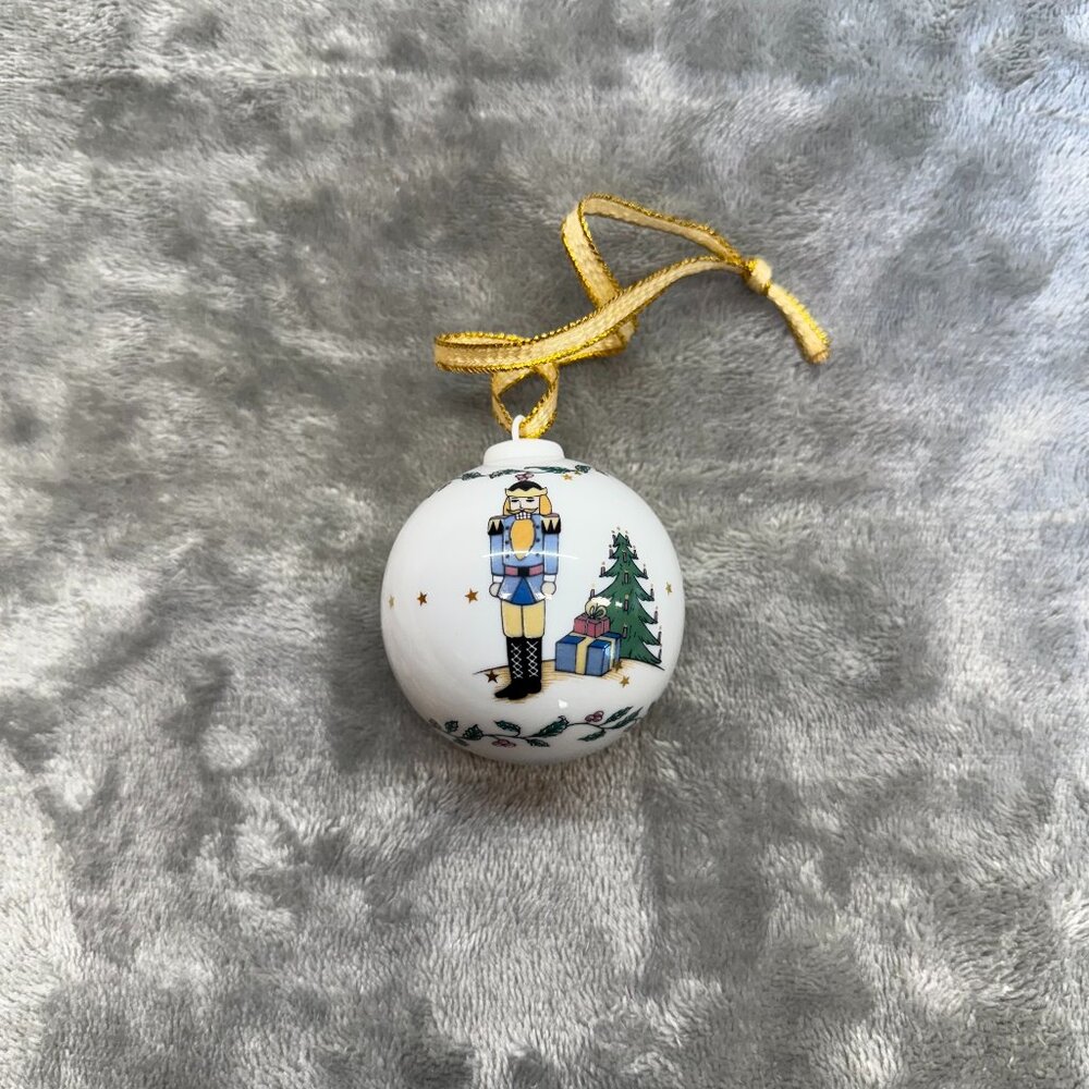 Vintage AK Kaiser christmas ornament porcelain ball w/ hand painted nutcracker